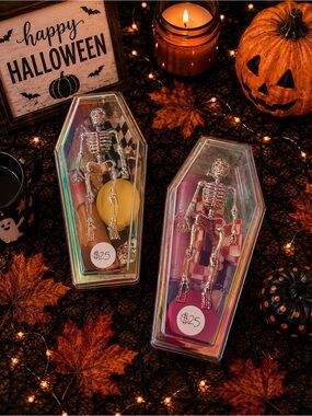 Holographic Coffin Case with Silver Skeleton Accent Summerween Accessory Bundle
